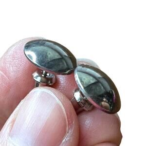 Vintage Womens Circle Stud Fashion Earrings 70s 80s Metal Silver Tone